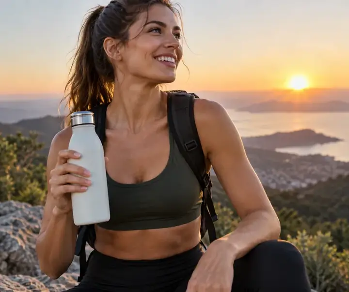 Fitness creator demonstrating an active lifestyle product outdoors